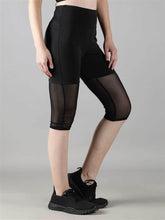 Waylene Women's Black High-Waisted Capri Leggings with Rounded Mesh Front Side View